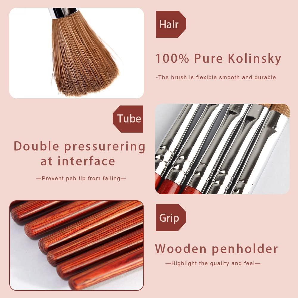 100%Kolinsky Hair Red Wood Handle Nail Art Brush for Acrylic