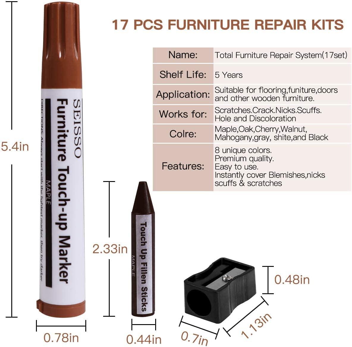 DEWEL 8 Colors Wood Furniture Repair Kit - Wood Fillers and Touch Up  Markers, Upgrade Wood Furniture Repair Kit，Repair Scratch, Cracks,  Discoloration