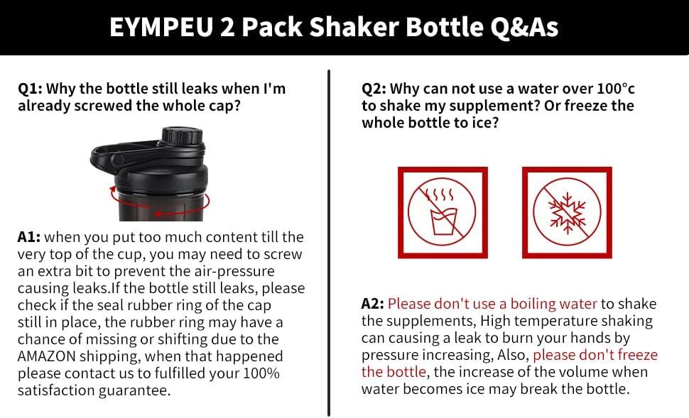 EYMPEU 2 Pack 24oz Shaker Bottle Work Out Dishwasher Safe BPA &  Phthalate-free Leakproof. Solid Screw lid blender Cup Bottles for Protein  Mixes, Clear