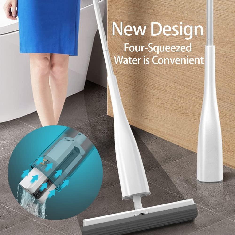 Quadruple - Folding 180 Degree Self-Twisting Mop Squeeze Roller Sponge Mop  with Floor Scrub Mop, Easy to Clean Dust and Pet Hair, Lightweight Storage  for Household Cleaning Tools