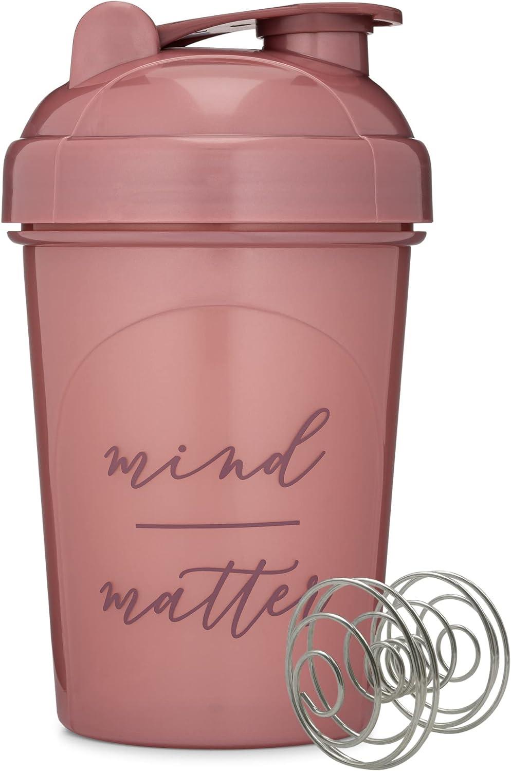 2 Pack 20-Ounce Shaker Bottle with Motivational Quotes (Be You Plum & Mind  Over Matter Rose), Protein Shaker Bottle with Mixer Agitators