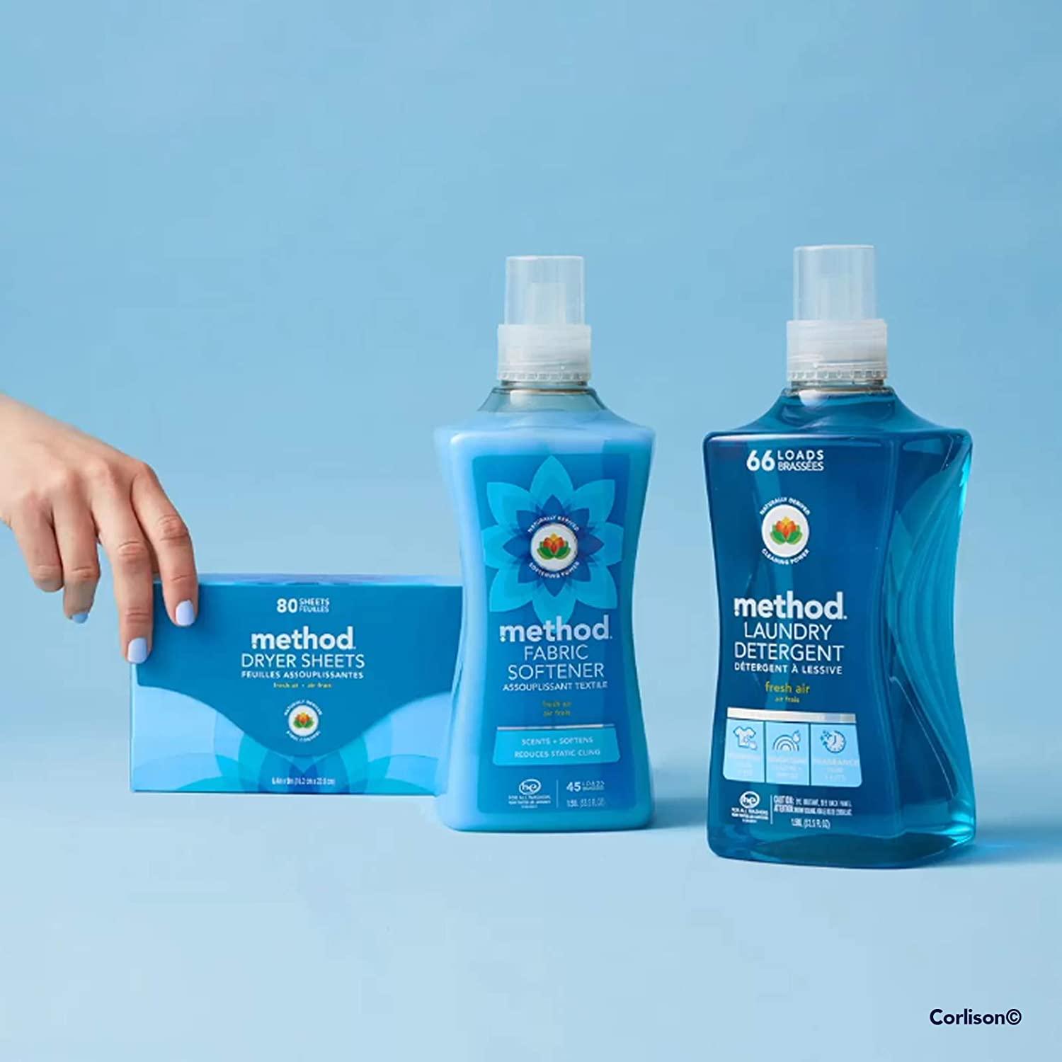 Method Dryer Sheets, Fresh Air, 80 Sheets, 1 pack, Packaging May Vary