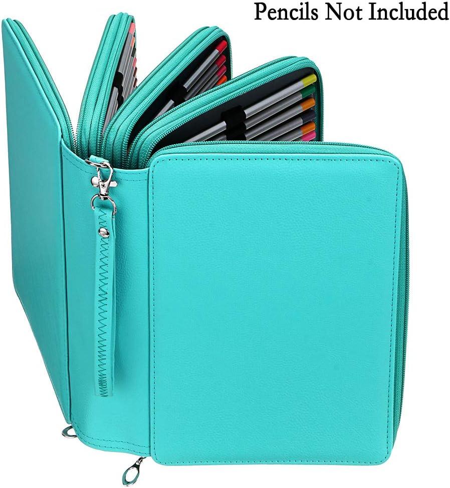 BTSKY Colored Pencil Case Holder- Big Capacity Deluxe PU Leather Storage  Pencil Organizer Holds 160 Pencils with Handle Strap for School College