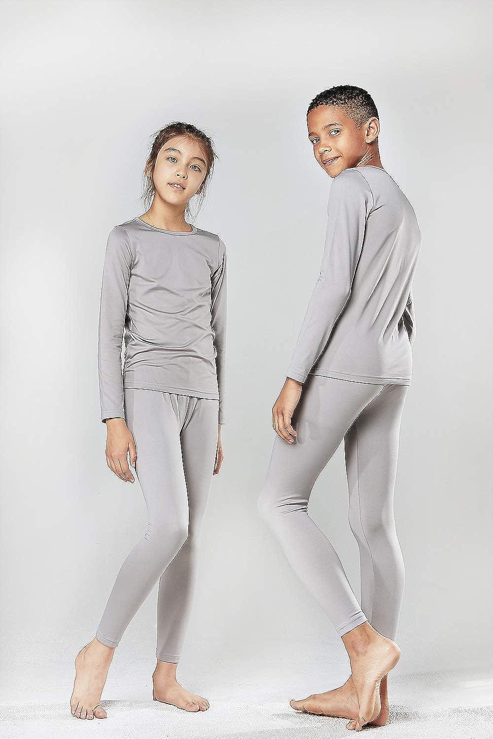 DEVOPS Boys and Girls Thermal Underwear Long Johns Set with Fleece Lined  X-Large Light Gray