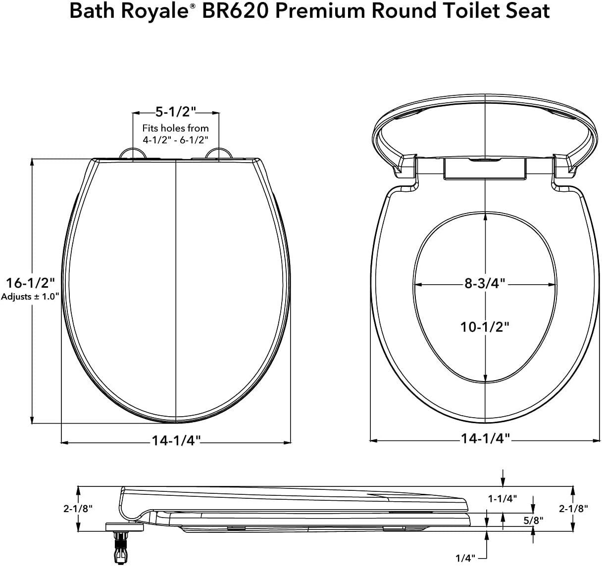 Round Toilet Seat, White, Soft Close, StainResistant and Easy to Clean, Fits All Toilet Brands