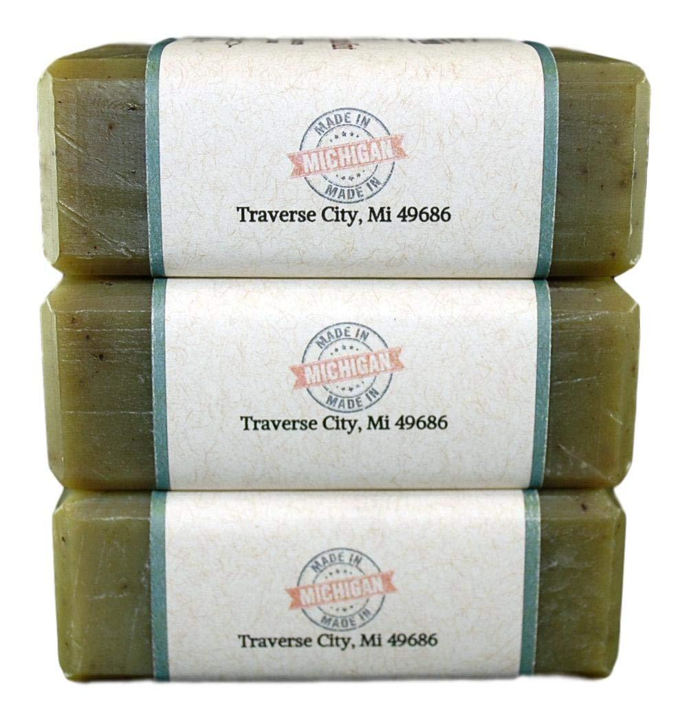 Traverse Bay Bath and Body- All natural handmade cold process bar soap,  Eucalyptus and Peppermint, made in the USA, essential oils. 3 bar pack 15 +  oz. For men and women, face and body.
