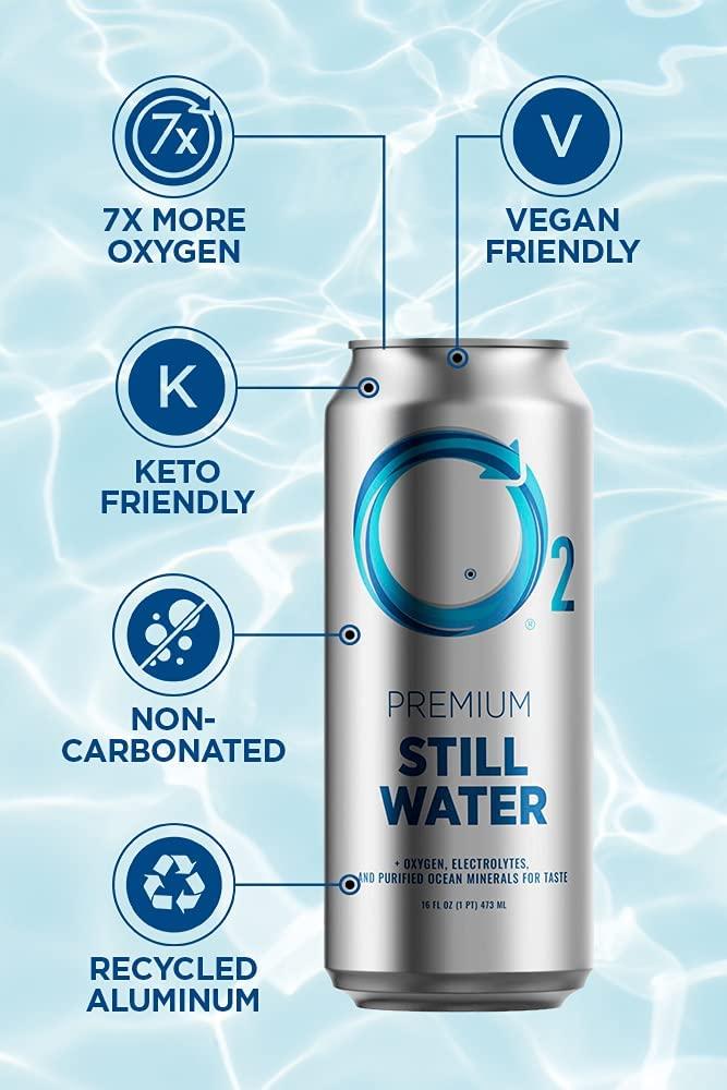 O2 Oxygenated Water 16oz (Pack of 12) Natural Canned Water with