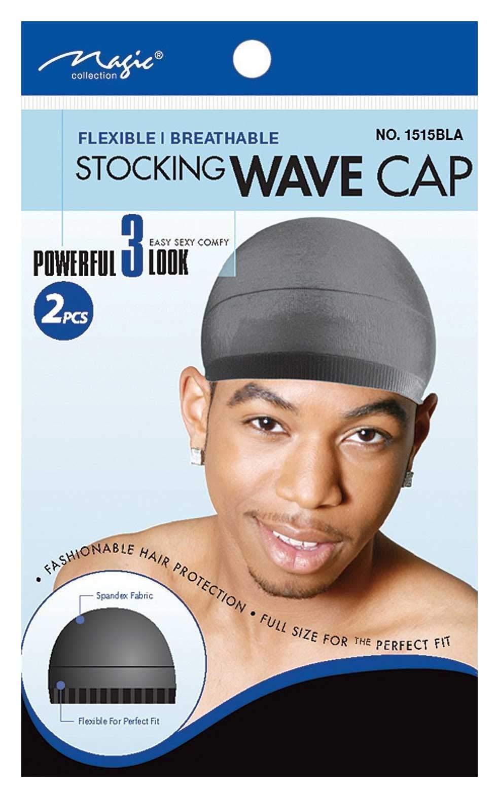 Magic Stocking Wave Cap Pack 2 Caps Black Hair Du Rag Spandex fabric  flexible breathable one size comfortable wig hair extensions wig cap stays  on your head