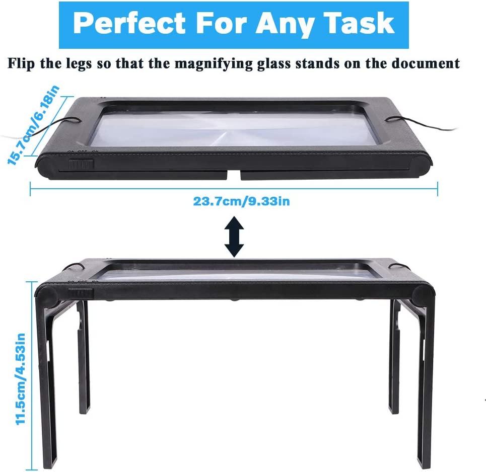 3X Large HandsFree Magnifying Glass FullPage Magnifier LED Lighted