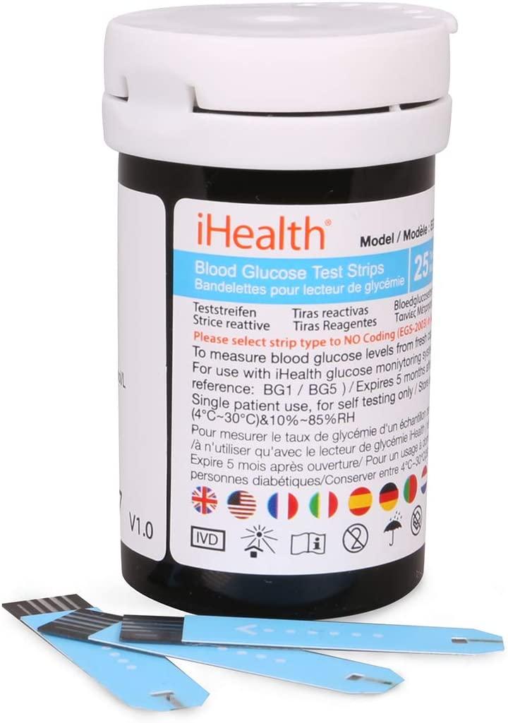 iHealth Blood Glucose Test Strips (50 Count) No Coding, Precision