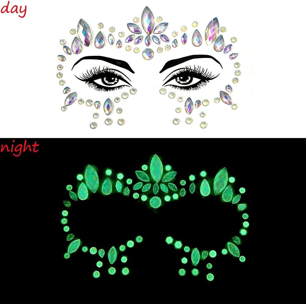  Noctilucent Face Jewels Temporary Tattoo-Luminous Face Gems  Rhinestone Stickers Glow In Dark, Halloween, Rave Festival, Party Dress-up,  Skeletons, Spiderwebs, Butterfly, Cat Costume Accessories(4Sets) : Beauty &  Personal Care