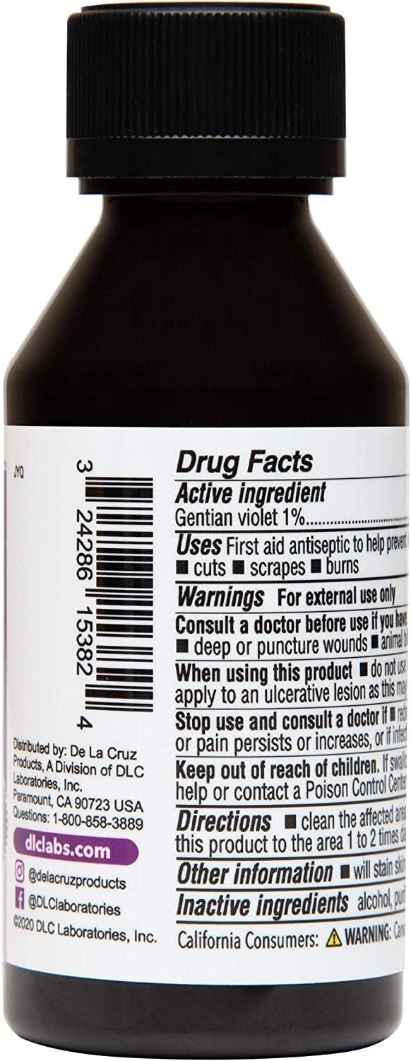 De La Cruz Gentian Violet Tincture 1% 2 FL OZ (3 Bottles) First Aid