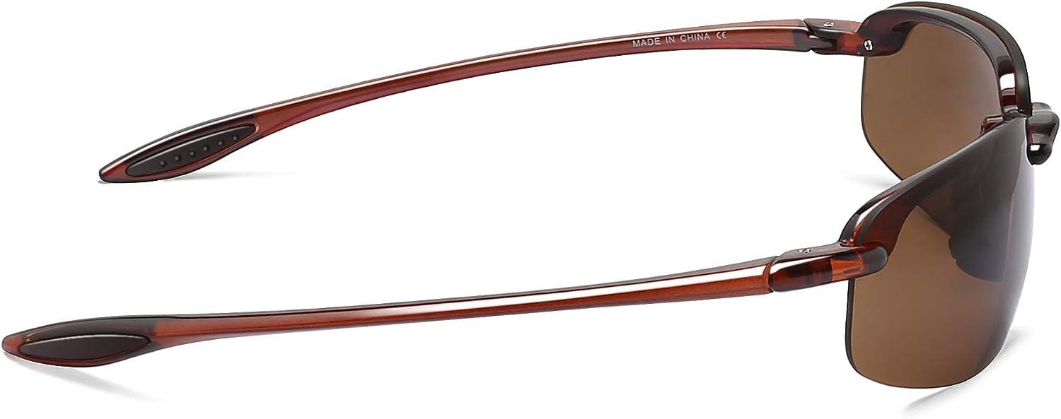 JULI Sports Sunglasses for Men Women Tr90 Rimless Frame for Running Fishing  Baseball Driving MJ8001 C3-Brown/Brown Polarized