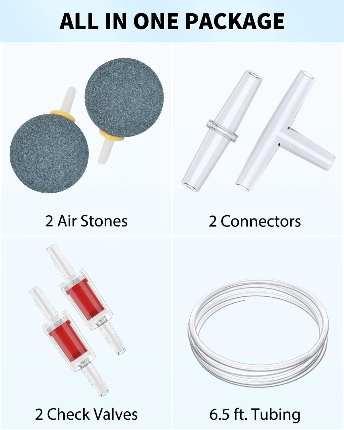 Uniclife Aquarium Air Pump Dual Outlet with Accessories for Up to 100 Gallon Tank