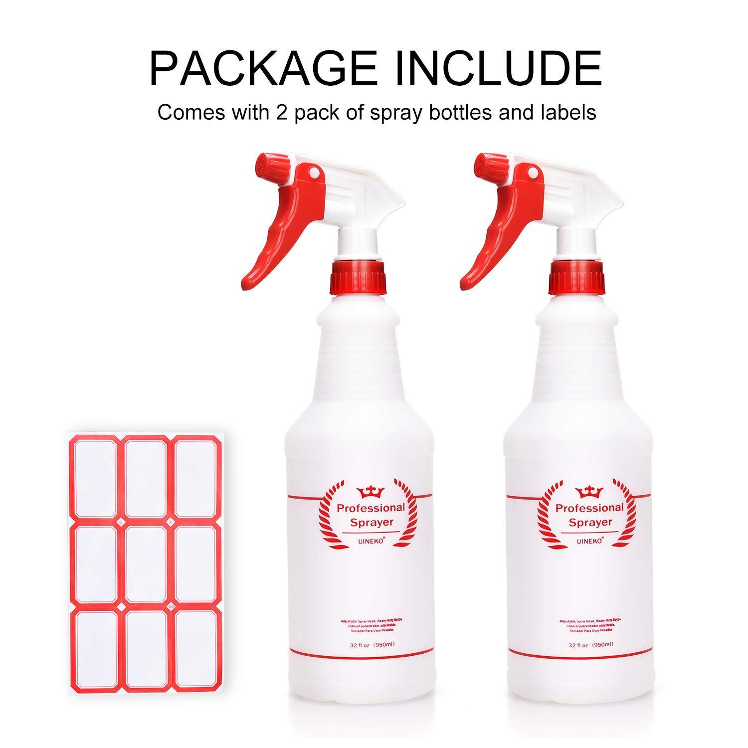 Plastic Spray Bottle 2 Pack, 32 Oz, All-Purpose Heavy Duty Spraying Bottles  Sprayer Leak Proof Mist Empty Water Bottle for Cleaning Solution Planting  Pet with Adjustable Nozzle - Red