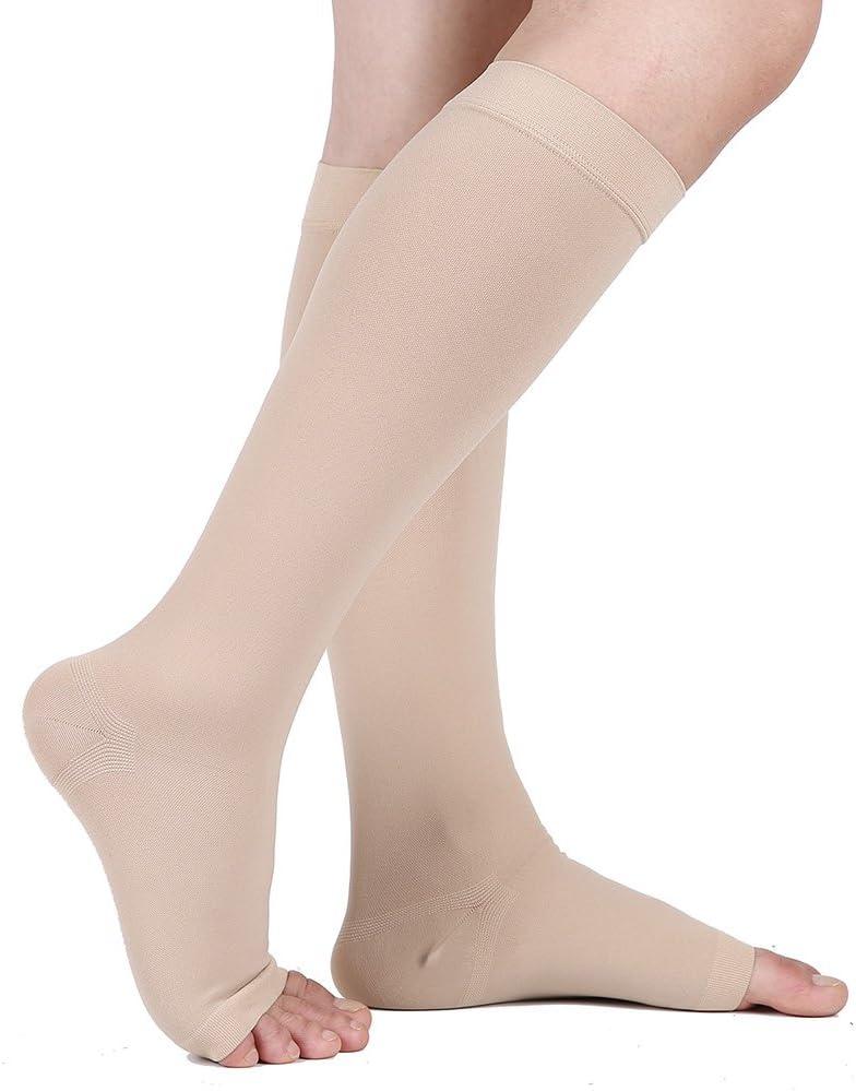 TOFLY® Compression Stockings (Pair), Firm Support 20-30mmHg, Opaque,  Unisex, Open Toe Knee High Compression Socks for Varicose Veins, Edema,  Shin Splints, Nursing, Travel, Beige XXL : : Health & Personal Care