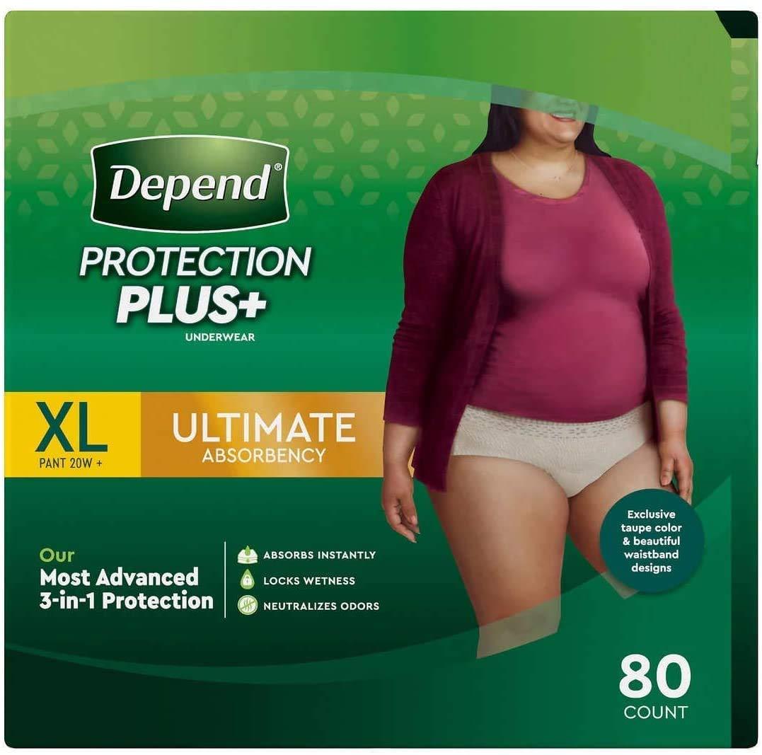 Depend FIT-Flex Incontinence Underwear for Women, Maximum Aobsorbency, XL  Tan, 80 Count