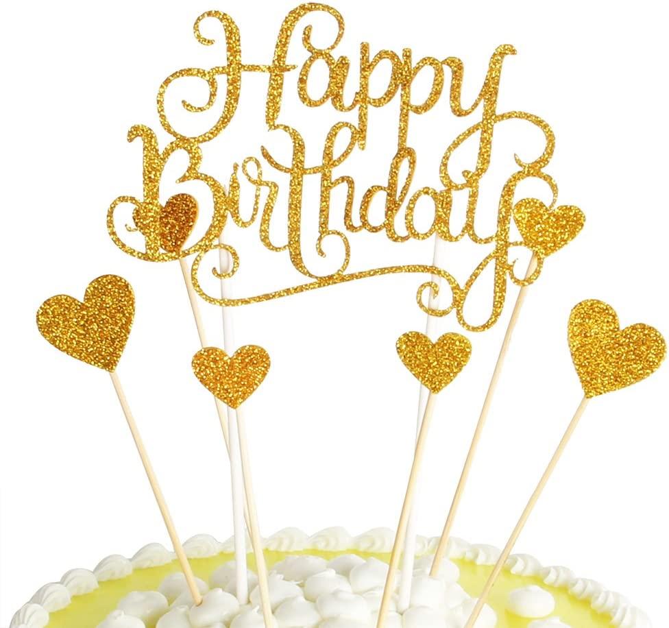 PALASASA Happy Birthday Cake Toppers Gold glitter letters\
