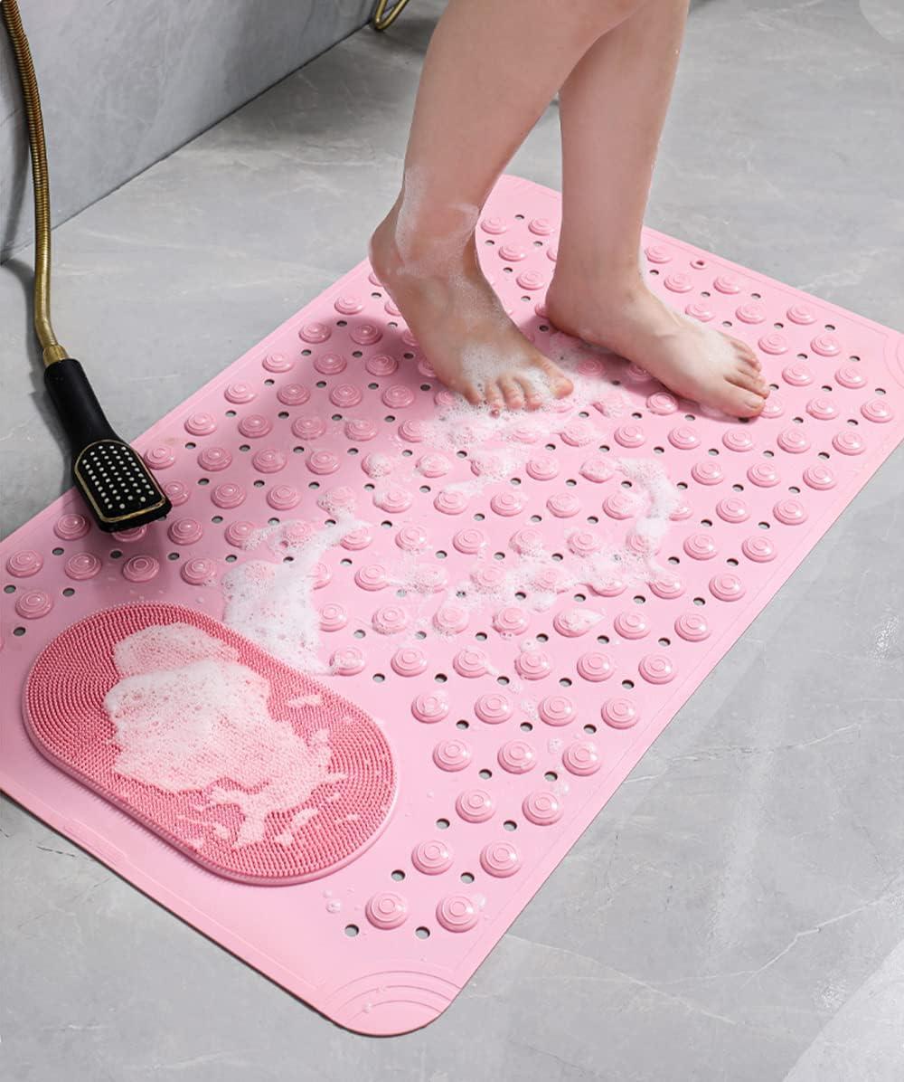 Carmoion Bath Mat Non-Slip Rubber Shower Mat with Drain Holes Suction Cups  Quick Drain Easy