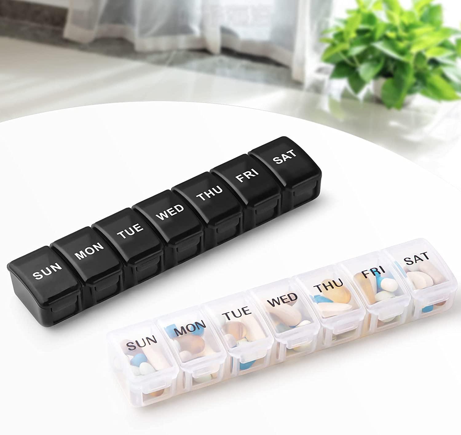 2 Pack Small Pill Organizer for Daily Vitamins 7 Day AM/PM Pill Box TravelFriendly Weekly