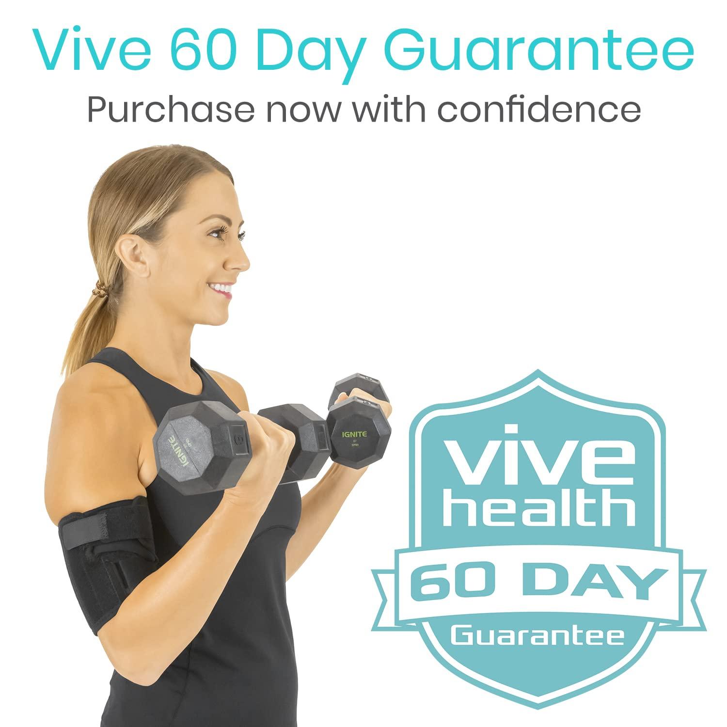 Vive Bicep Brace Compression Sleeve for Tendonitis - Upper Arm Tricep & Bicep  Support Brace for Pain Relief - Comfortable, Lightweight, & Adjustable Wrap  for Recovery, Rehab, or Workouts (Small) Small Black