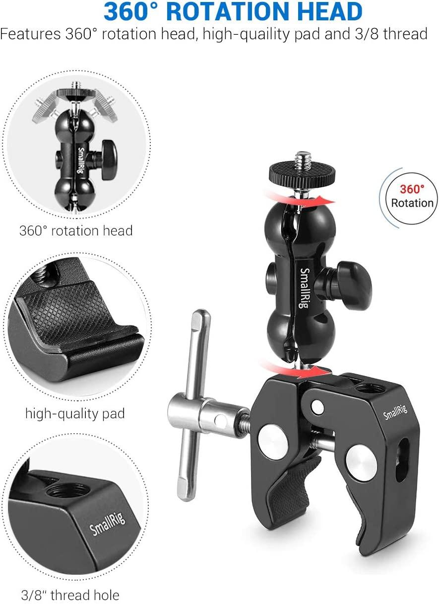 SMALLRIG Super Camera Clamp Mount, Double Ball Head Adapter, Fence Desk