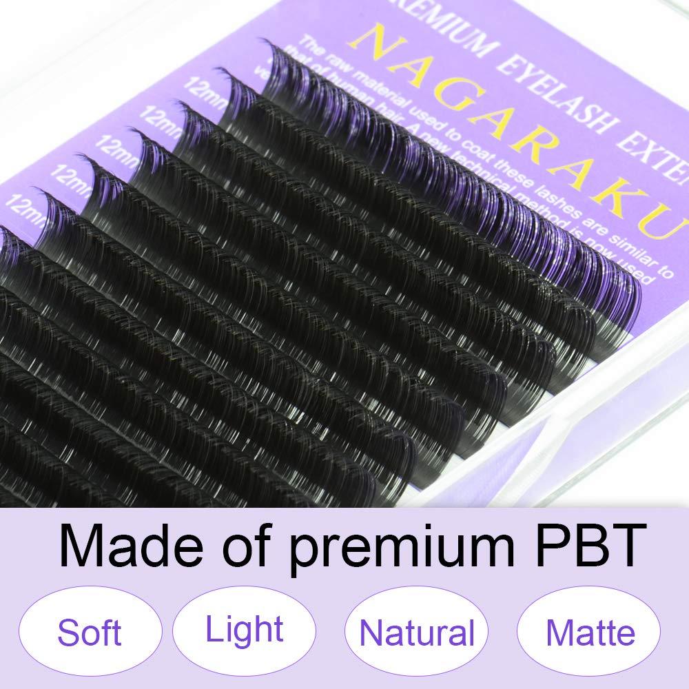 NAGARAKU Eyelash Extensions Individual Lashes  D curl 14mm Classic  Matte Black Soft Natural Professional 16 rows Beauty Salon Supplies 14mm   D