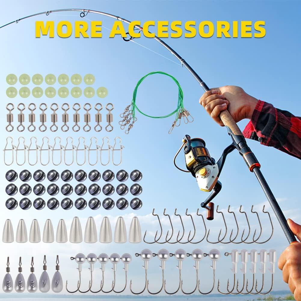GOANDO Fishing Lures 380Pcs Fishing Gear for Bass Trout Salmon Fishing Kit  Tackle Box with Plugs Jigs Crankbaits Spoon Poppers Soft Plastics Worms and