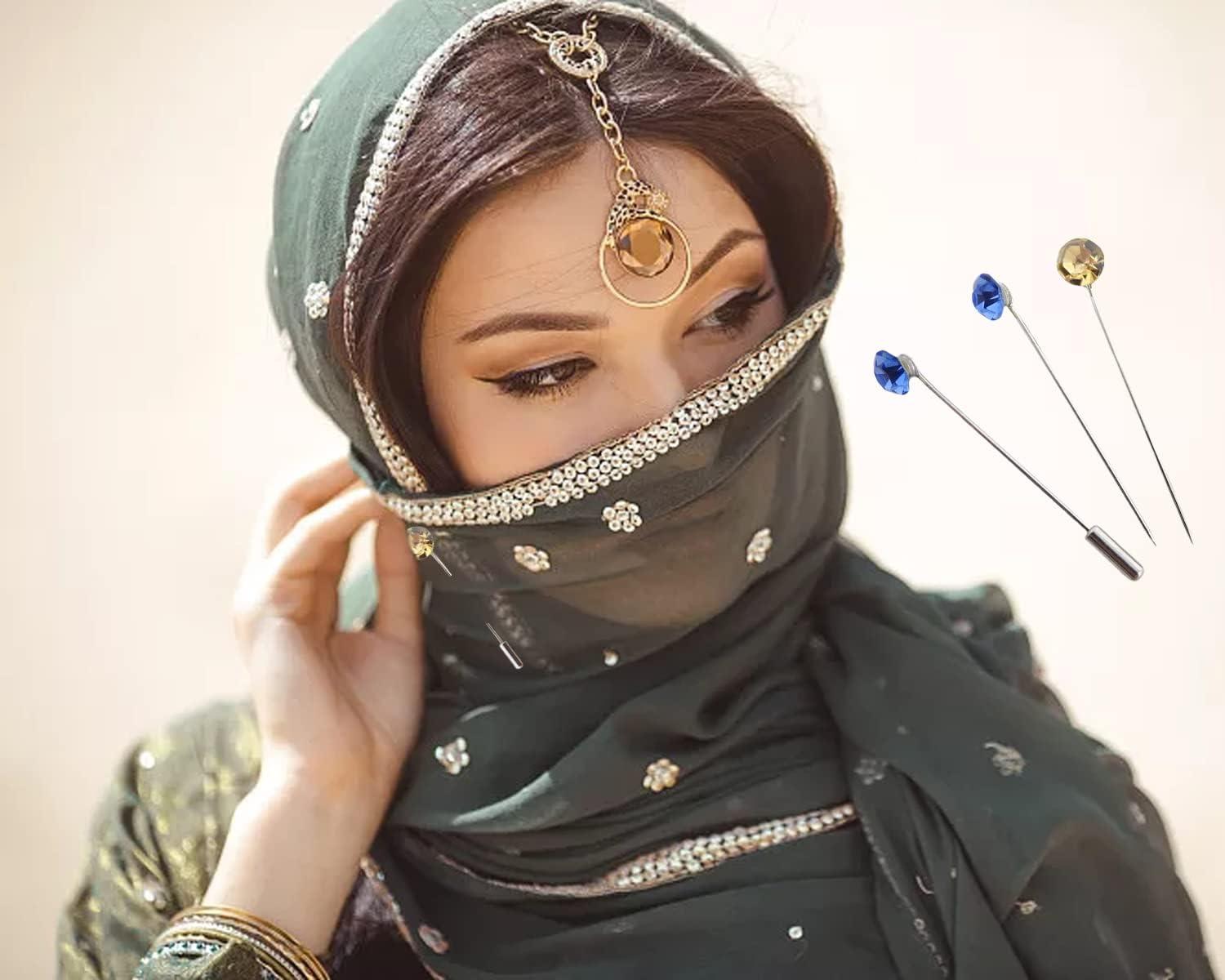 Honbay 12PCS Cute Hijab Pins Crystal Rhinestone Ball Pearl Brooch Pins  Headscarf Shawl Scarf Muslim Hijab Scarf Clips Safety Pins Buttons Wedding