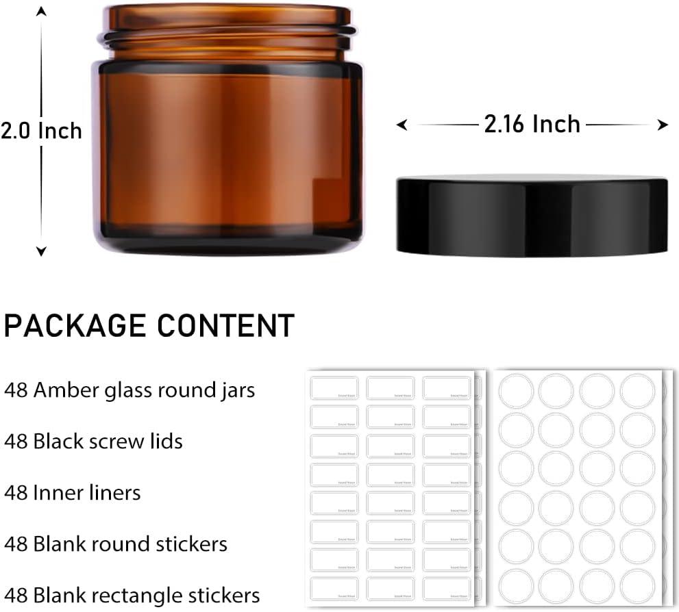 2 oz Glass Jars with Lids, Bumobum 3 Pack Clear Small Jar with White Lids, Blank Labels & Inner Liners, 60 ml Empty Round Cosmetic Containers for