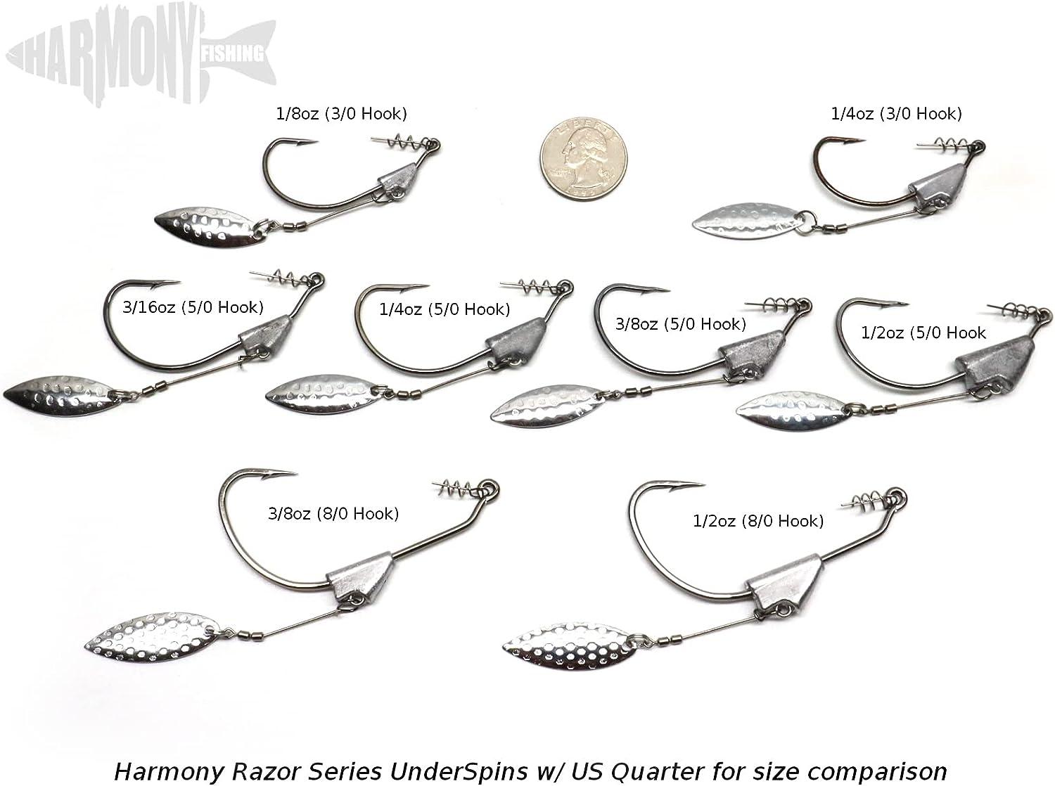 Harmony Fishing - Razor Series Underspin Swimbait Hooks (4 Pack w/ 5 Bait  Pegs) - Swimmer Hooks with Flashy Willow Spinner Blades 1/4 oz (3/0 Hook)