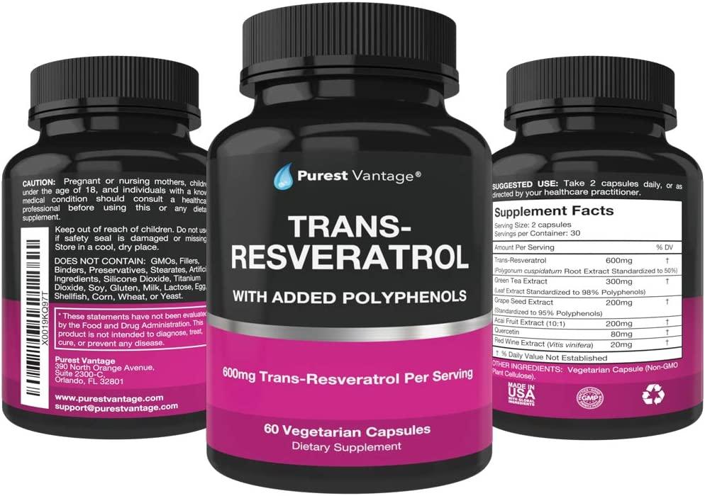 Potent Resveratrol Supplement with Trans Resveratrol, Quercetin, Grape
