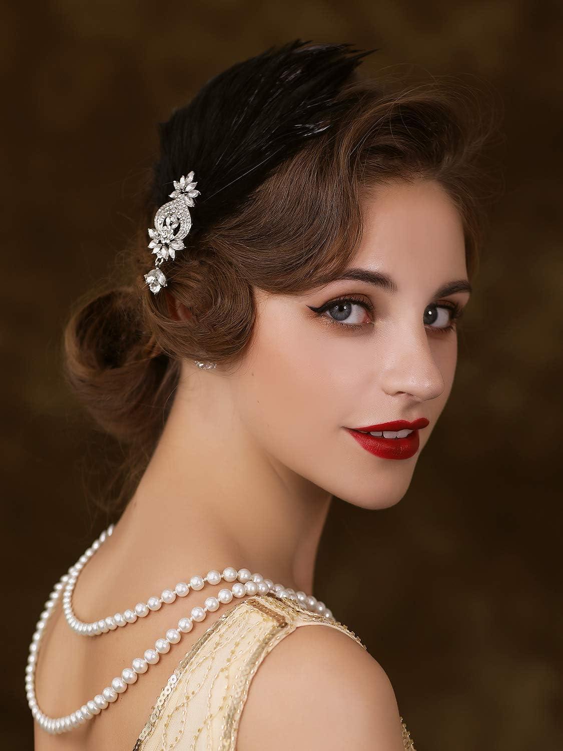 SWEETV 1920s Feather Headpiece Flapper Headband Roaring 20s Hair