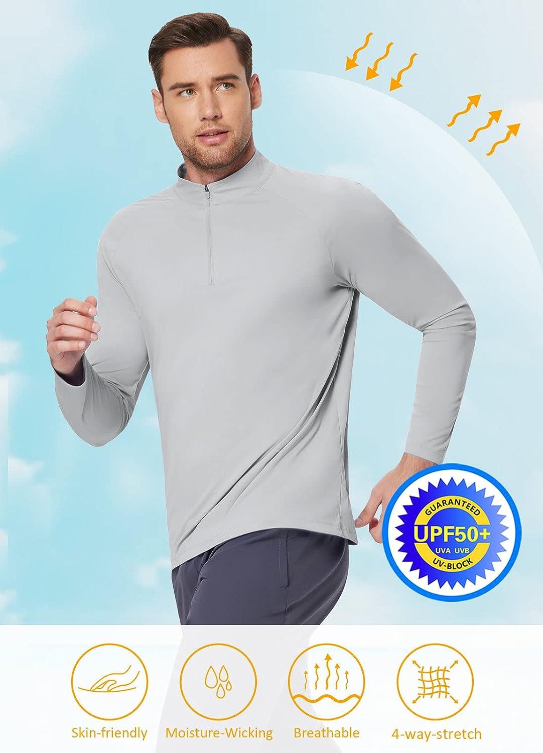 BALEAF Men's SPF Sun Shirts Long Sleeve 1/4 Zip Pullover UPF 50+ Rash Guard UV  Protection Workout Golf Clothing Grey Large