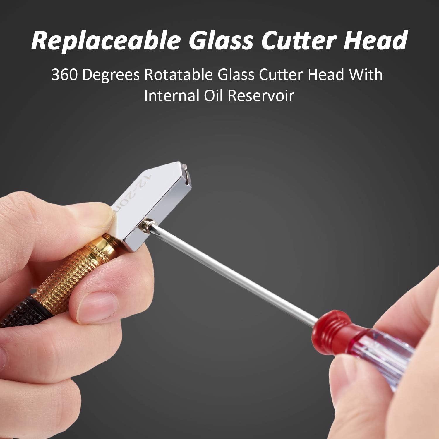 Glass Cutter Tool Mirror Cutting Tool with 2-6 mm 5-12 mm 12-20 mm Glass  Cutter Head and Screwdriver Oil Dropper Glove for Glass Tiles Mirror Cutting