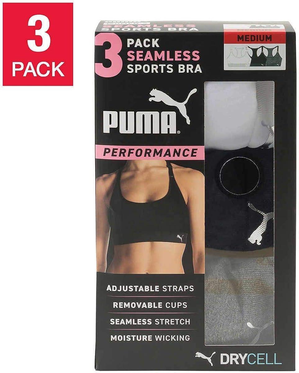 PUMA Women Sports Bra, 3-Pack Large Black/White/Grey