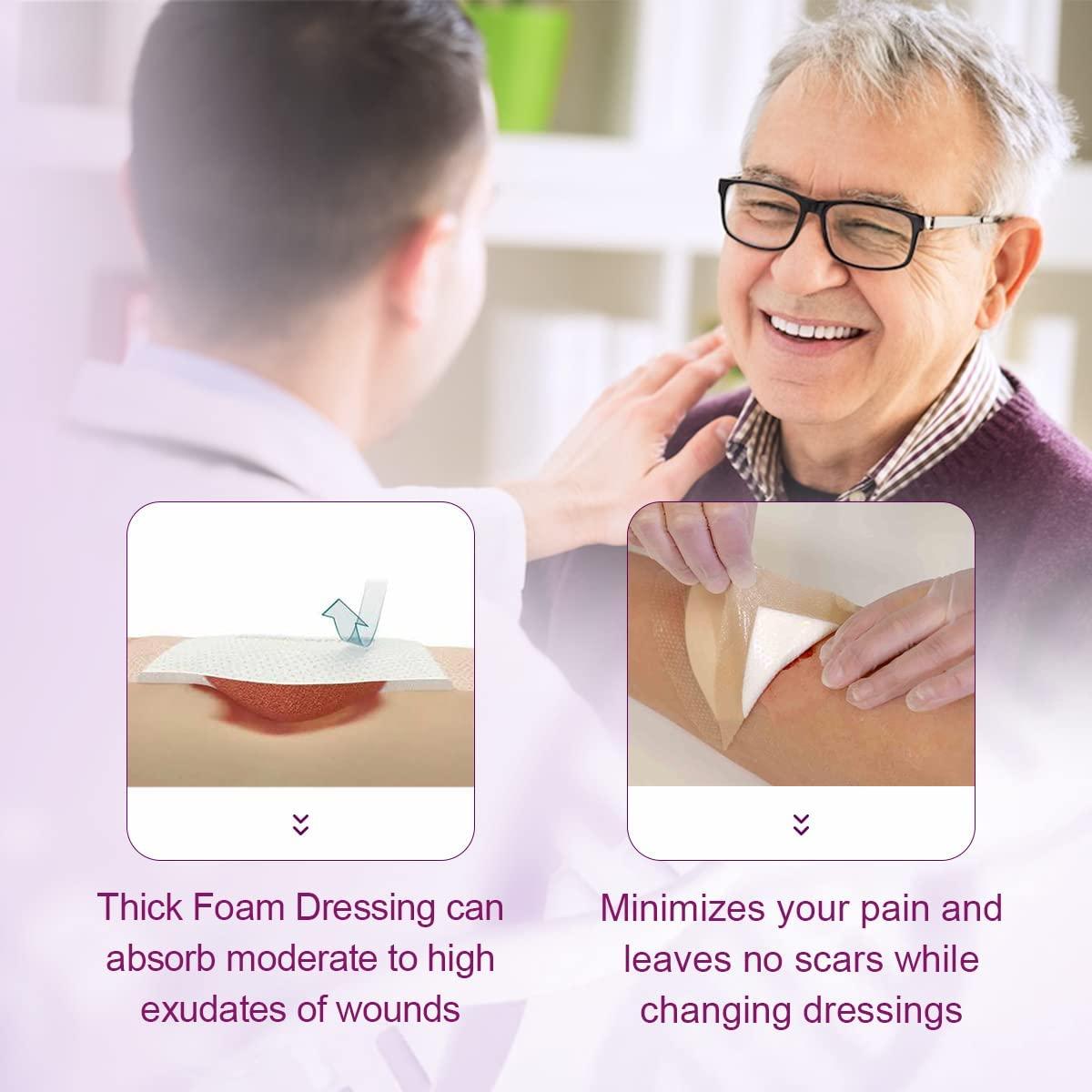 Silicone Foam Dressing 4'' x 4'' 10 Pack High Absorbency Wound