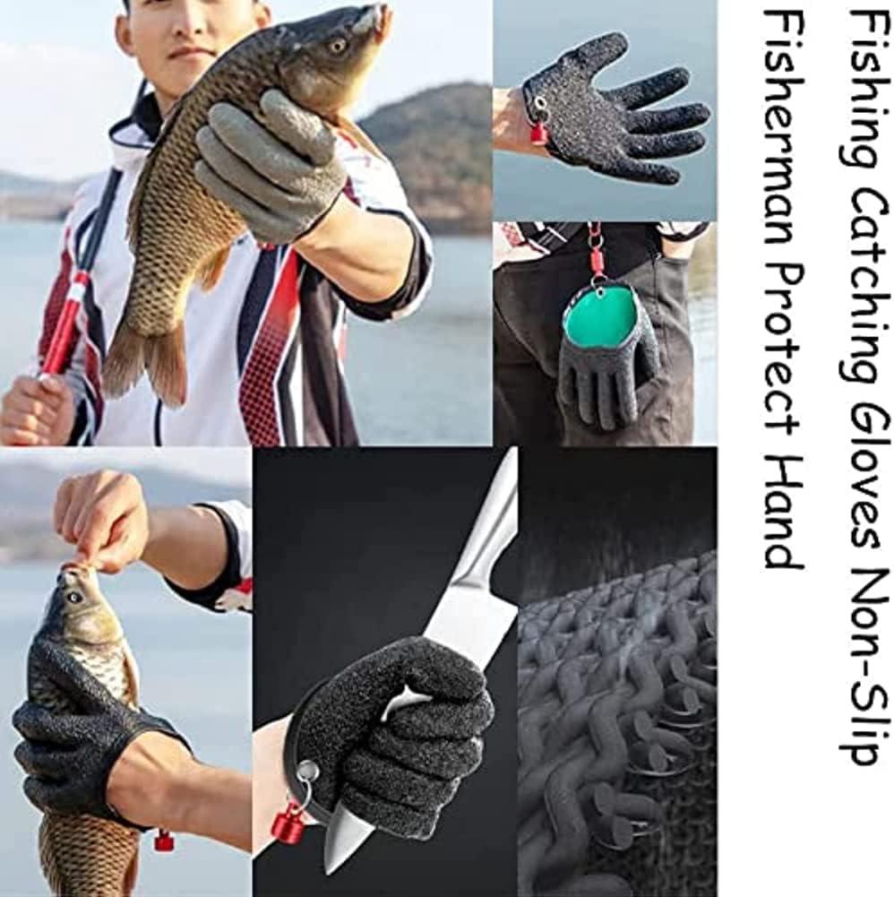 AGSIXZLAN 1 Pair Fisherman Fishing Catching Gloves,Non-Slip Protect Hand  Catch Fish Glove with Magnetic Hooks Resistant,Hunting Glove with Magnet  Release Professional Fish Cleaning Gloves Set