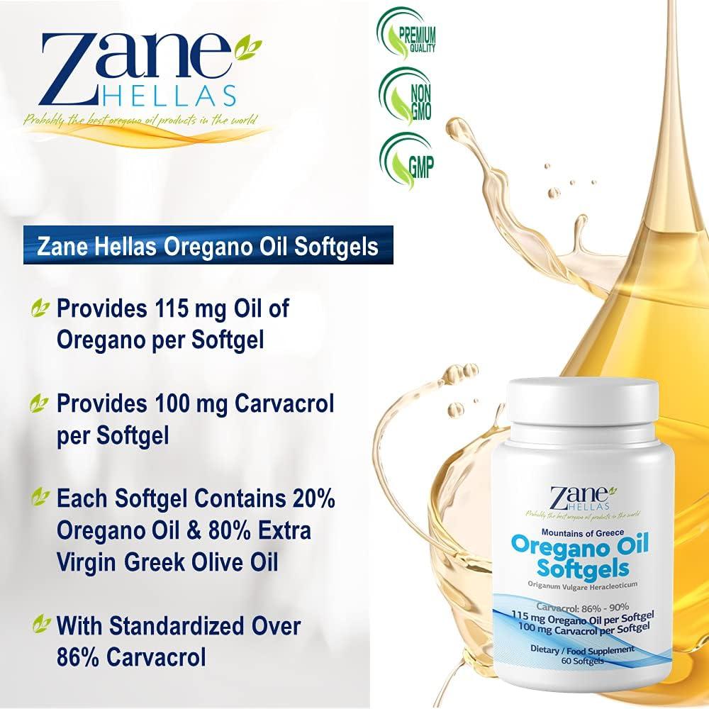 Zane Hellas Oregano Oil Softgels Extra Strength with 20 Greek
