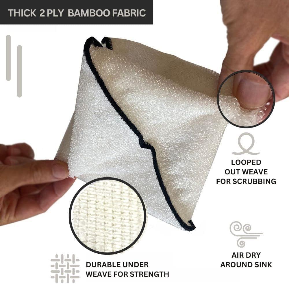 Whiffkitch Bamboo Dishcloths & Cleaning Cloths 6pk, Washable
