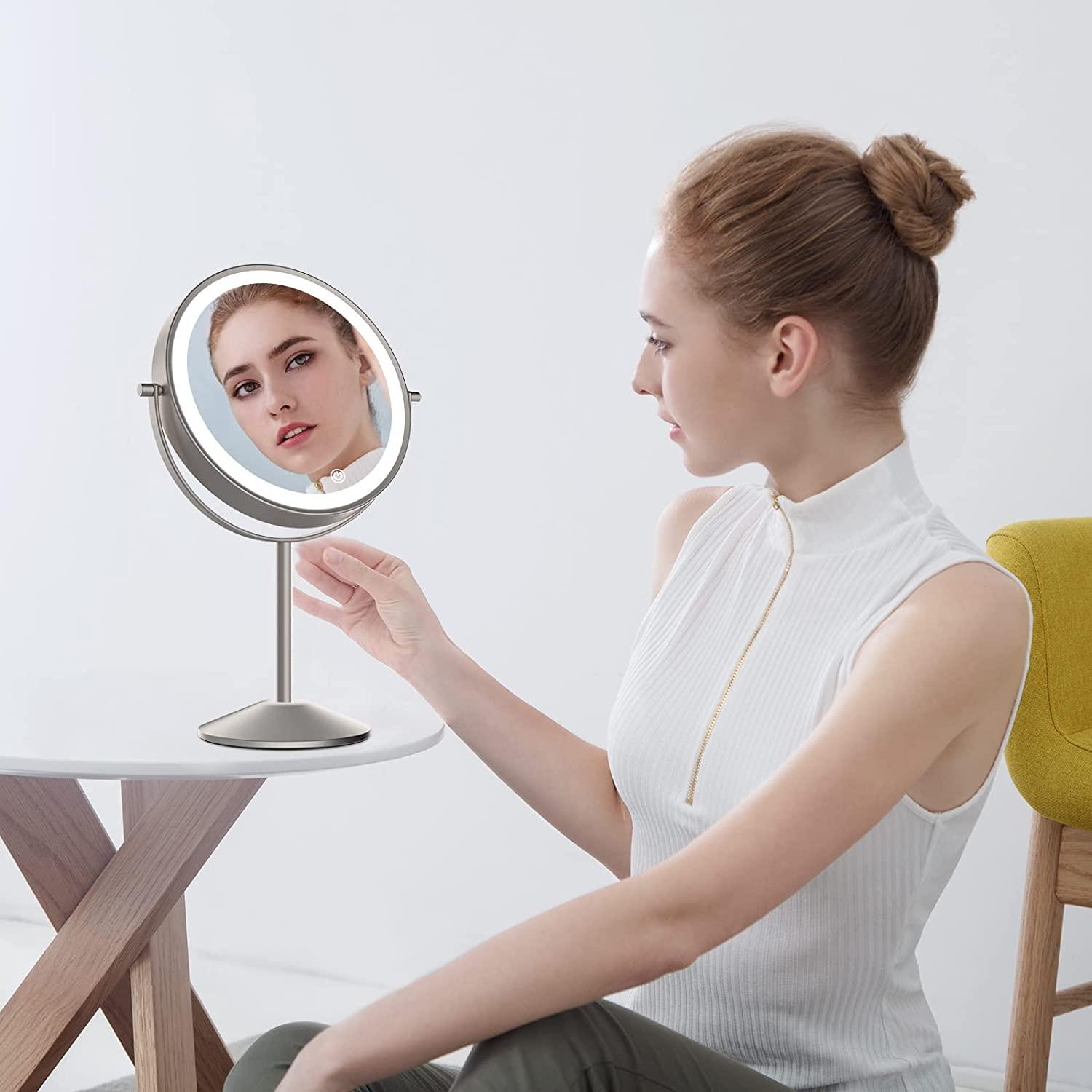 Lighted Makeup Mirror With Magnification Rechargeable Double Sided 10X 