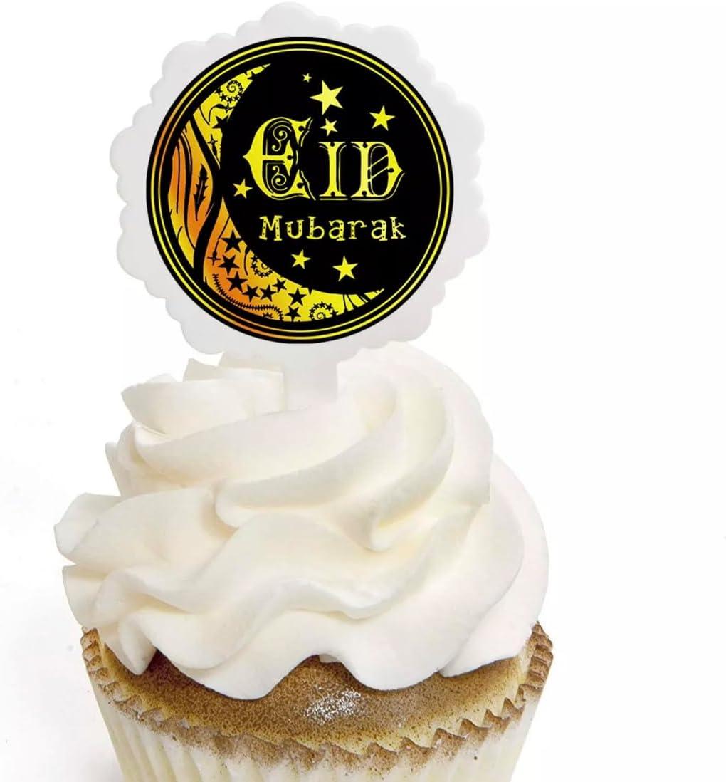 12 Eid Mubarak Cupcake Disc Toppers White Black Eid Cupcake Toppers Eid ...