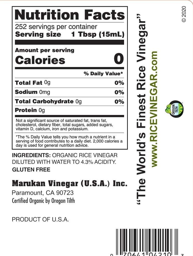 Marukan Organic Rice Vinegar, Unseasoned, 1 Gallon