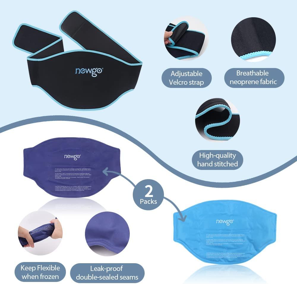NEWGO Gel Ice Pack 2 Pack for Back Pain Relief Hot Cold Packs Belt