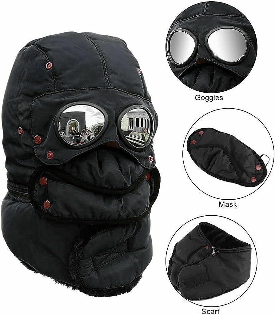 Winter Thermal Trapper Hat with Glasses Windproof Ski Mask Cap