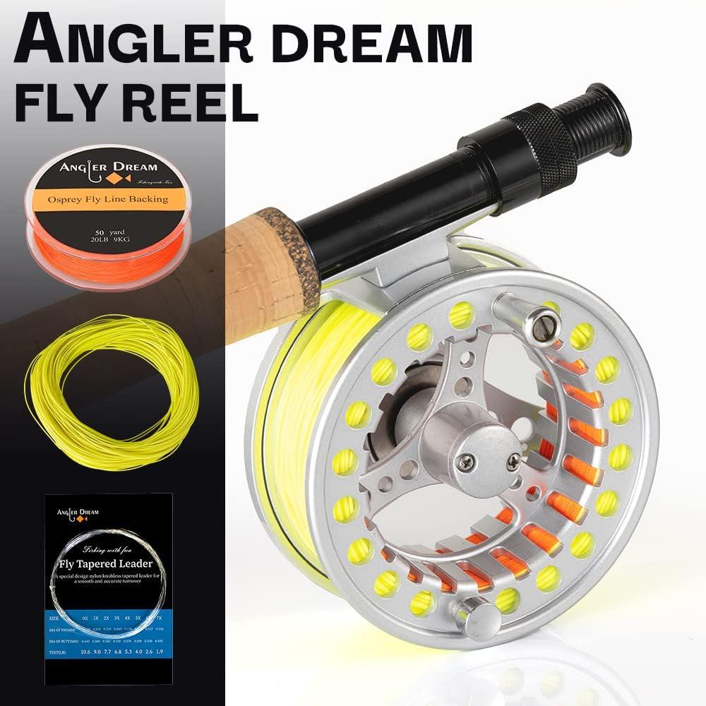 ANGLER DREAM (1/2WT 3/4WT 5/6WT 7/8WT) Fly Reel with Line Combo Aluminum  Alloy Large Arbor Fly Fishing Reels Weight Forward Fly Line with Braided  Backing Taper Leader Pre-Tied Silver Reel&Fluo Yellow Line(Pre-load)