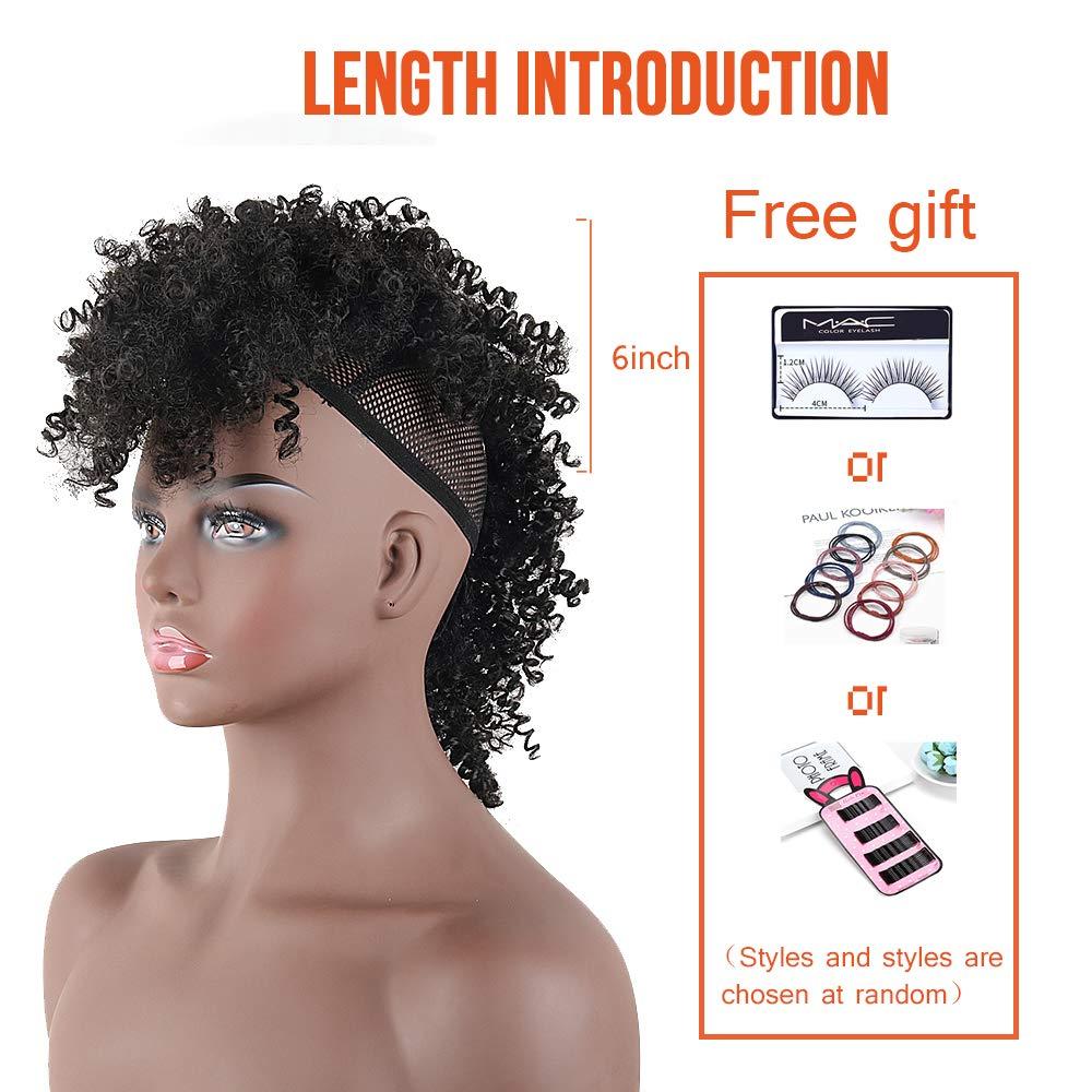 CINHOO Jerry Curls Mohawk High Puff Hair Bun Coily Hair Ponytail Drawstring  with Bangs Synthetic Fauxhawks Afro High Puff Kinky Curly Pony Tail Clip in  on Wrap Updo Hair Extensions for Women (