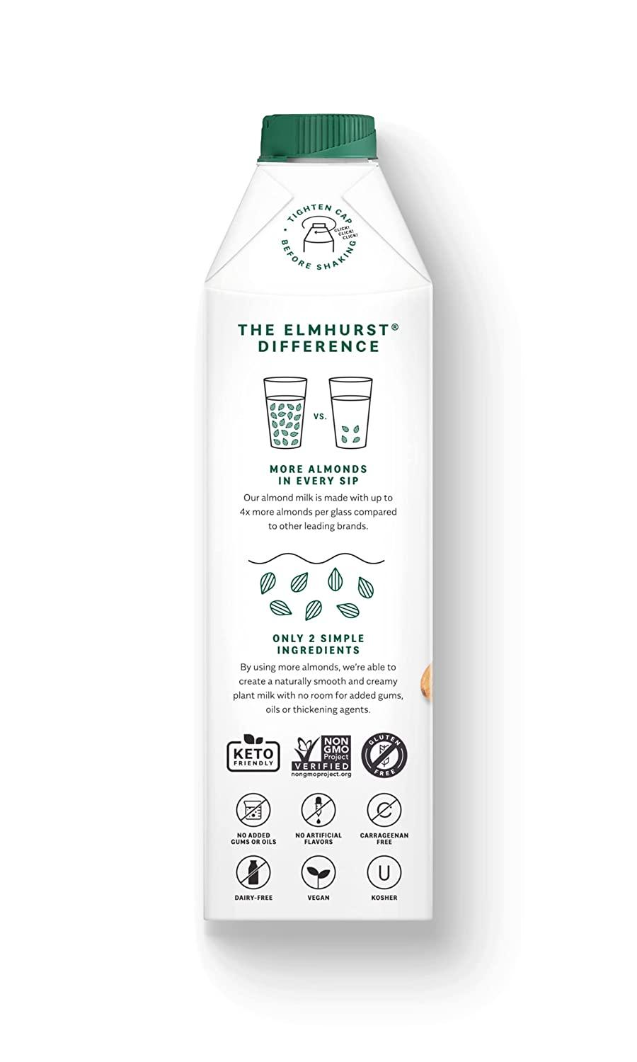 Elmhurst 1925 Milked Almonds Unsweetened Almond Milk, 32 Ounce (Pack of 6)