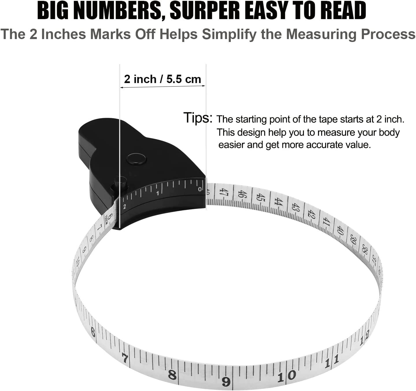 Measuring Tape for Body 60 Inch(150cm) - Retractable Measuring Tape for  Body Accurate Way to Track Weight Loss Muscle Gain by One Hand, - Easy Body