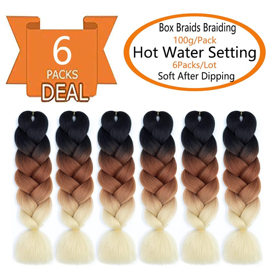 SHUOHAN 6 Packs Ombre Jumbo Braiding Hair Extensions 24 Inch High Temperature Synthetic Fiber